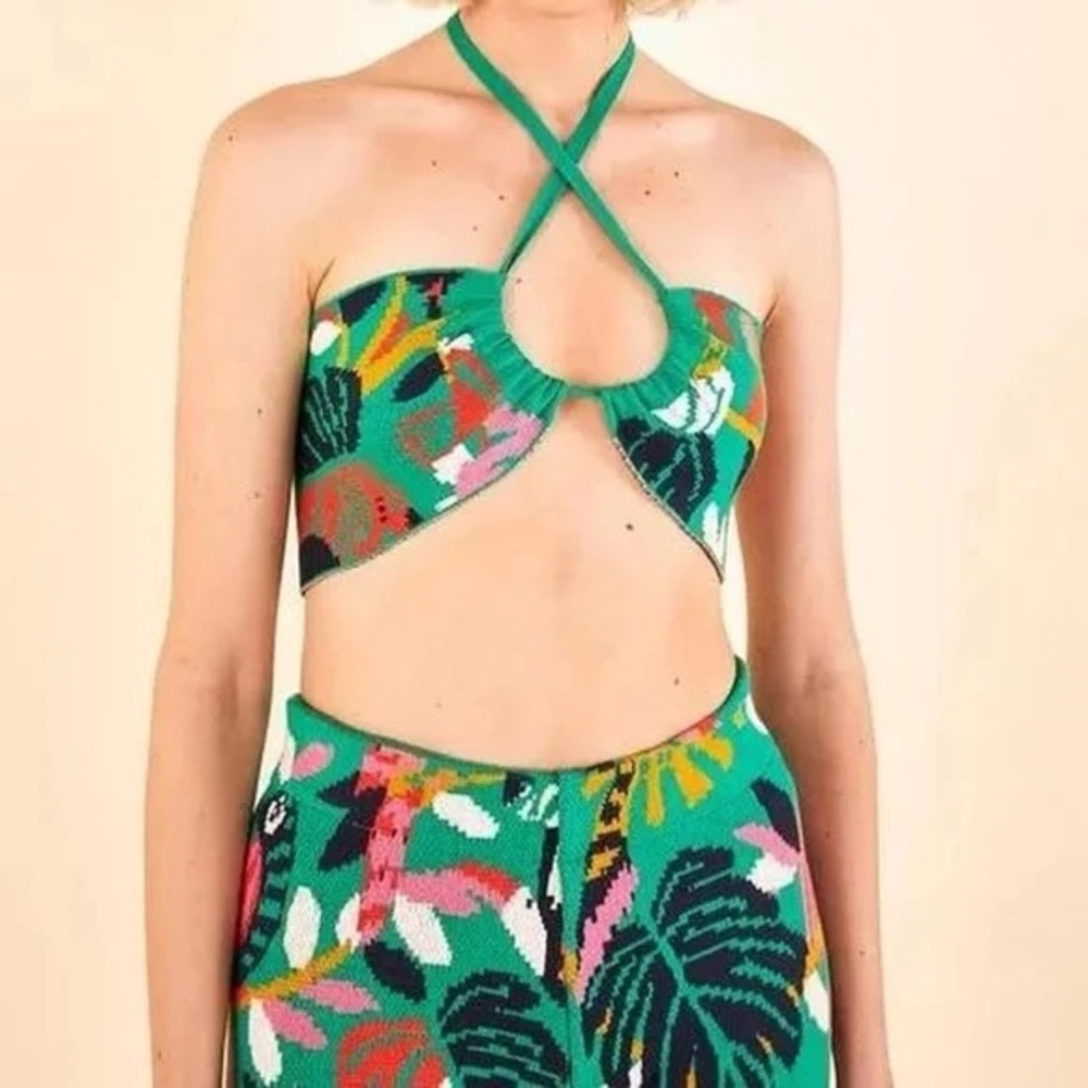 FARM Rio Green Tropical Print Crop Top